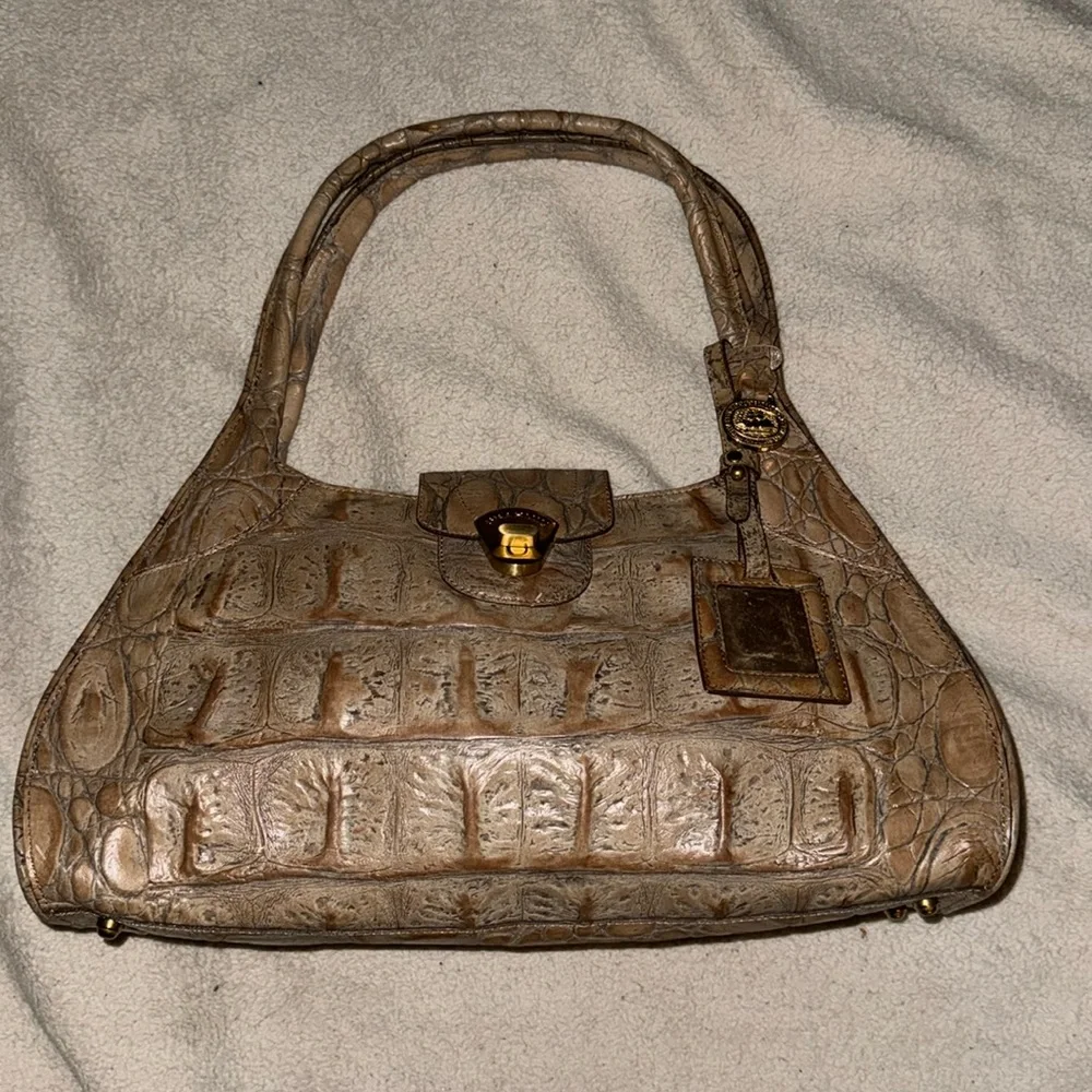 Women’s Brahmin Taupe Turn Lock Shoulder Satchel Bag